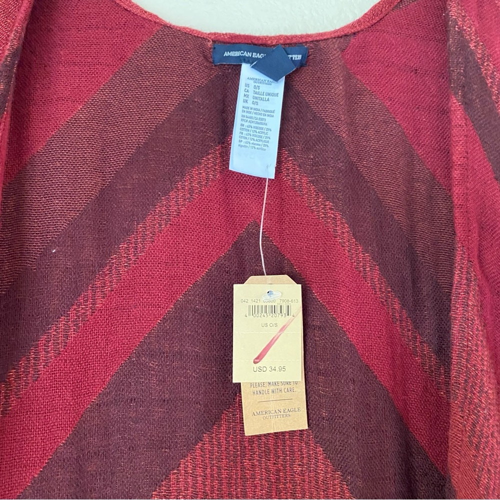 American Eagle Striped Poncho Open Cardigan, OS Red Black, Southwestern, Western - Picture 4 of 7